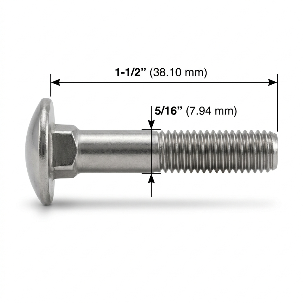 Perno Coche · 5/16 X 1.1/2 · Inoxidable 316