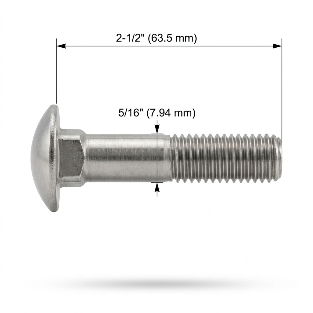 Perno Coche · 5/16 X 2.1/2 · Inoxidable 316